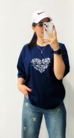 تیشرت لانگ زنانه طرح قلب - Image 2